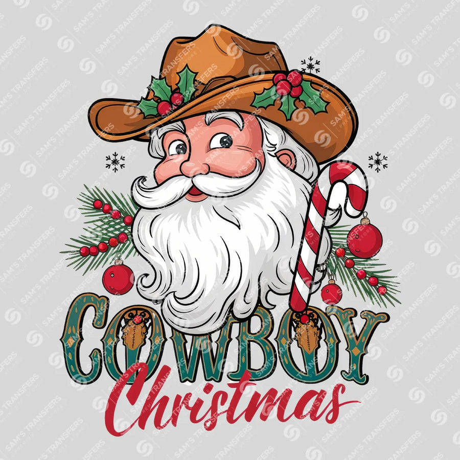 Cowboy Christmas Santa Candy Cane Ready-to-Press DTF Transfer | SAT07882