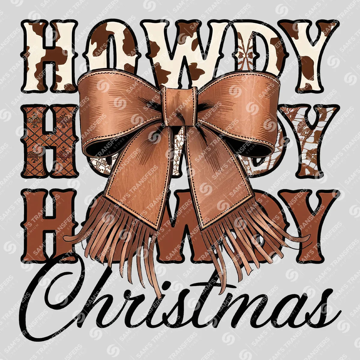 Apparel featuring a Howdy Howdy Howdy Christmas-themed DTF transfer.