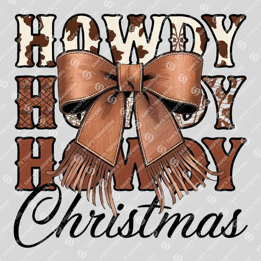 Apparel featuring a Howdy Howdy Howdy Christmas-themed DTF transfer.