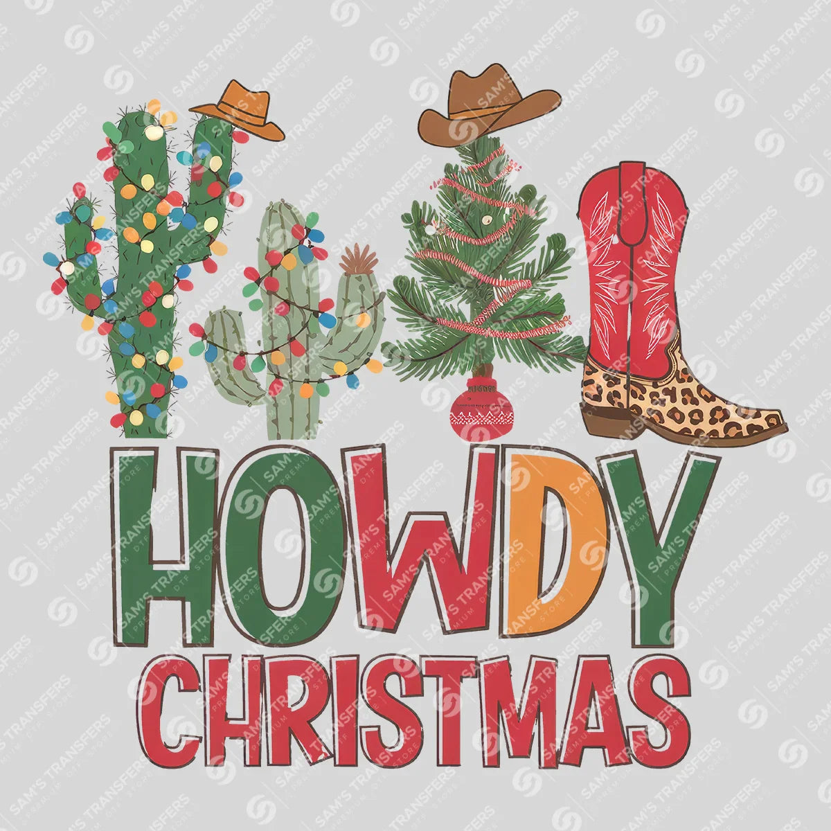 Apparel featuring a Howdy Christmas Cactus-themed DTF transfer.