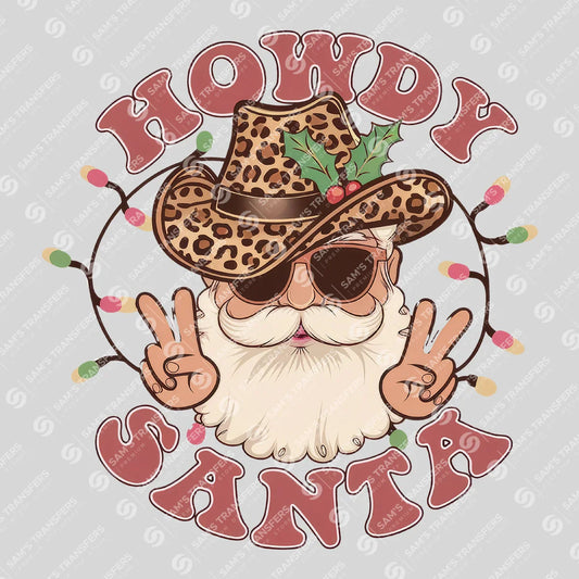 Apparel featuring a Howdy Santa Cool-themed DTF transfer.
