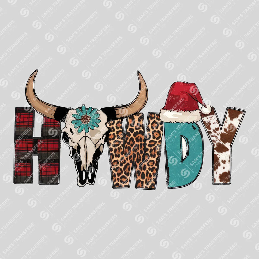 Howdy Christmas Bull Skull Ready-to-Press DTF Transfer | SAT07894