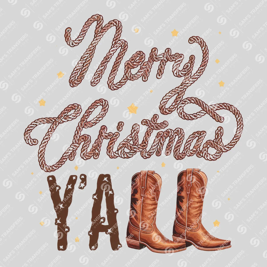 Merry Christmas Yall Boots Ready-to-Press DTF Transfer | SAT07895