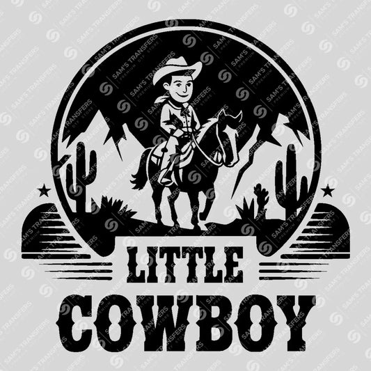 Apparel featuring a Little Cowboy Riding-themed DTF transfer.