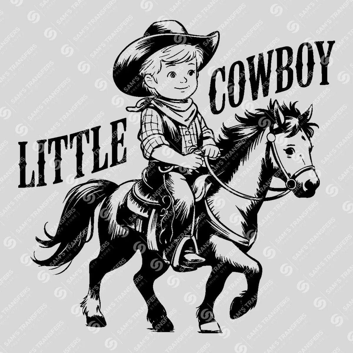 Apparel featuring a Little Cowboy Pony-themed DTF transfer.