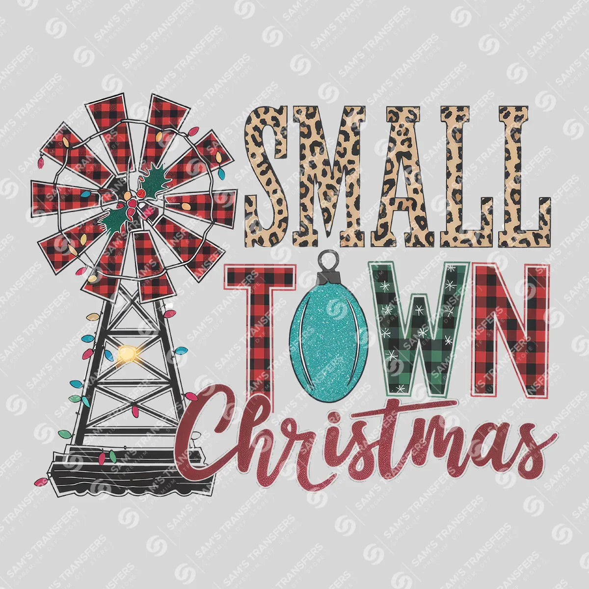 Apparel featuring a Small Town Christmas-themed DTF transfer.