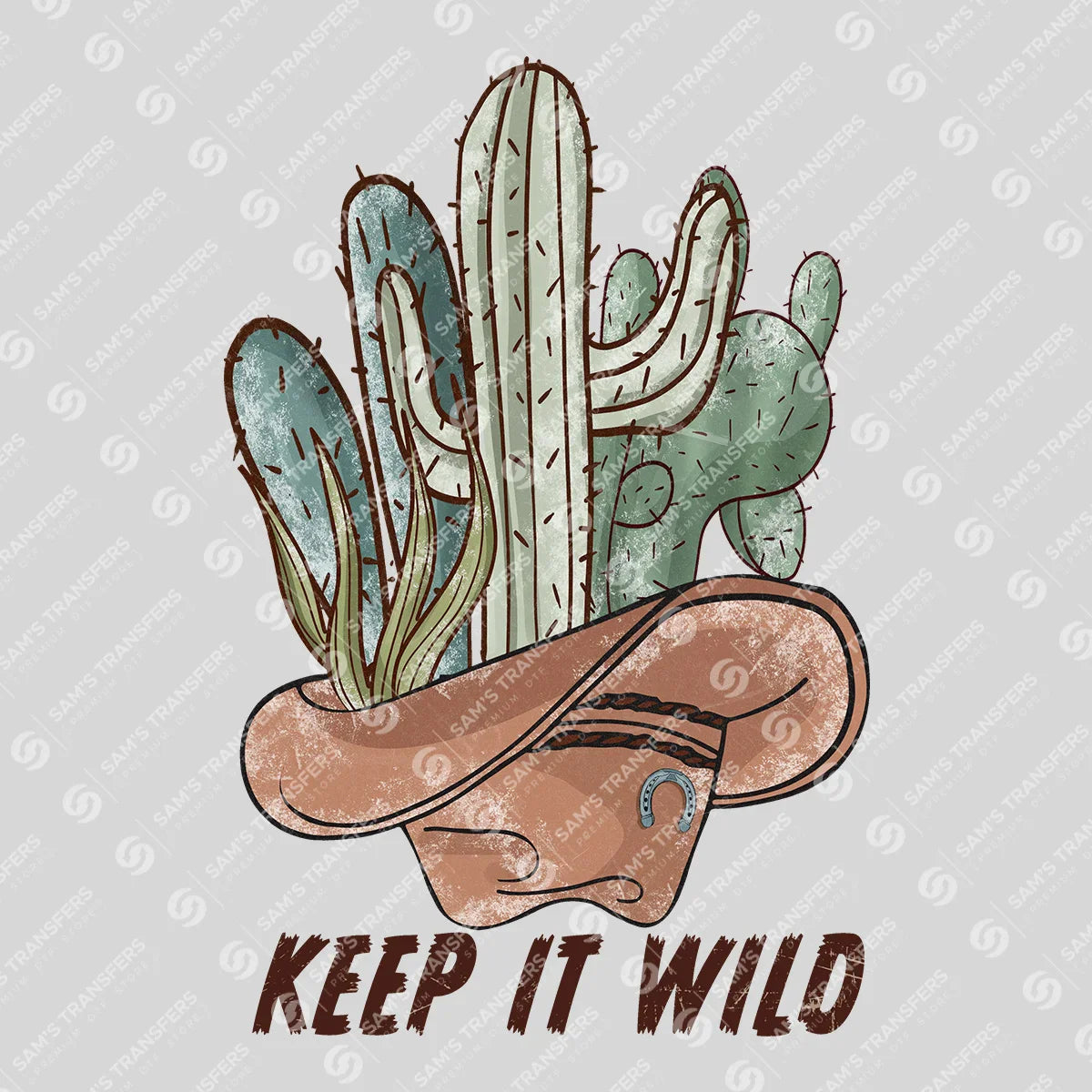 Apparel featuring a Keep It Wild Cactus-themed DTF transfer.