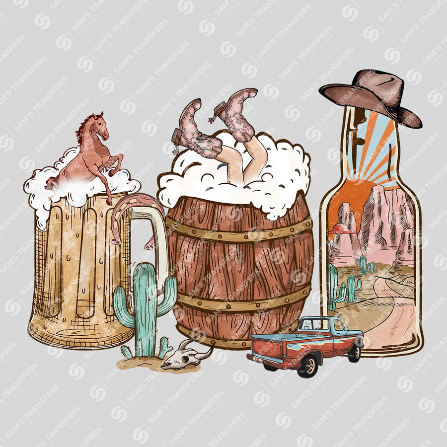 Western Whiskey and Beer Ready-to-Press DTF Transfer | SAT07926