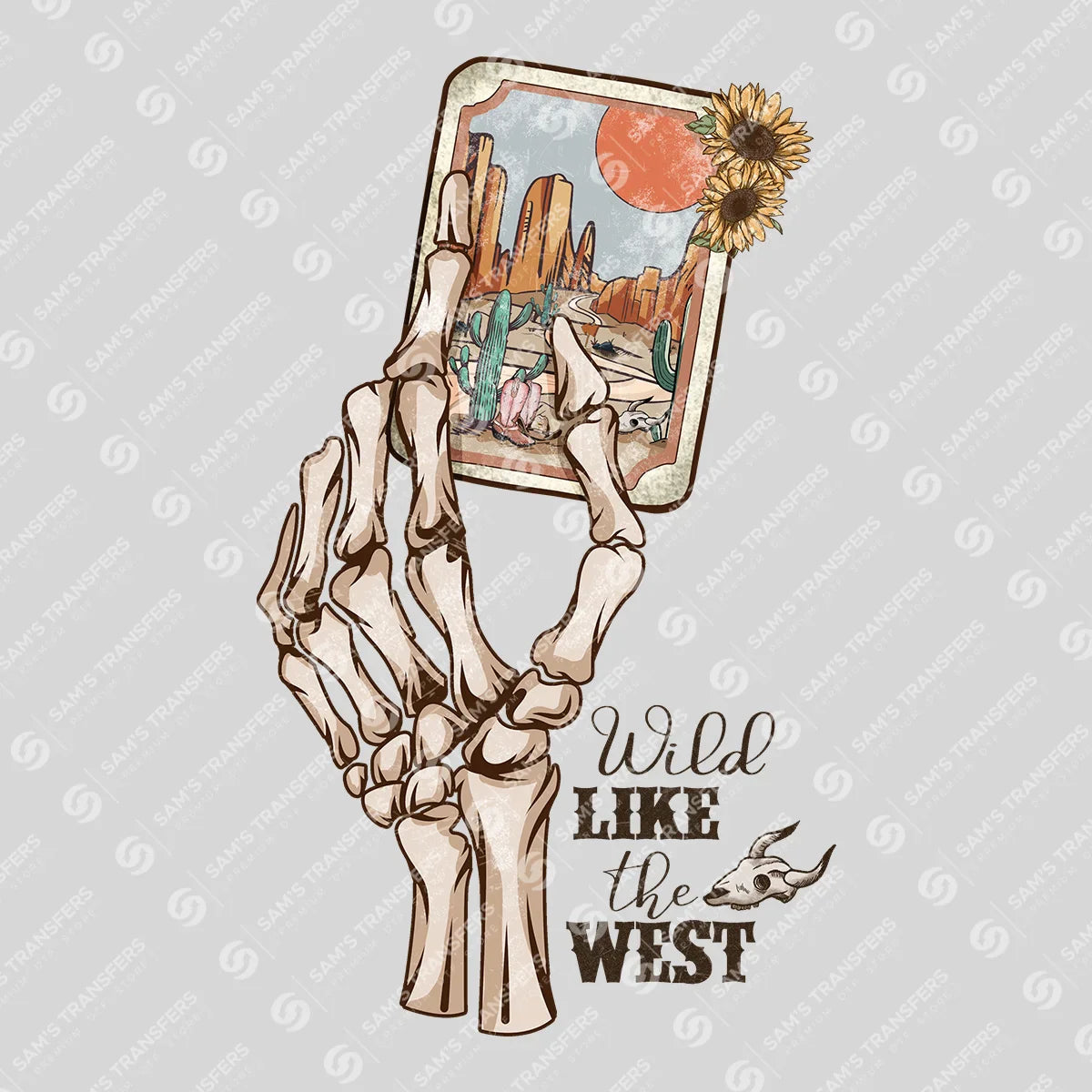 Apparel featuring a Wild Like the West-themed DTF transfer.