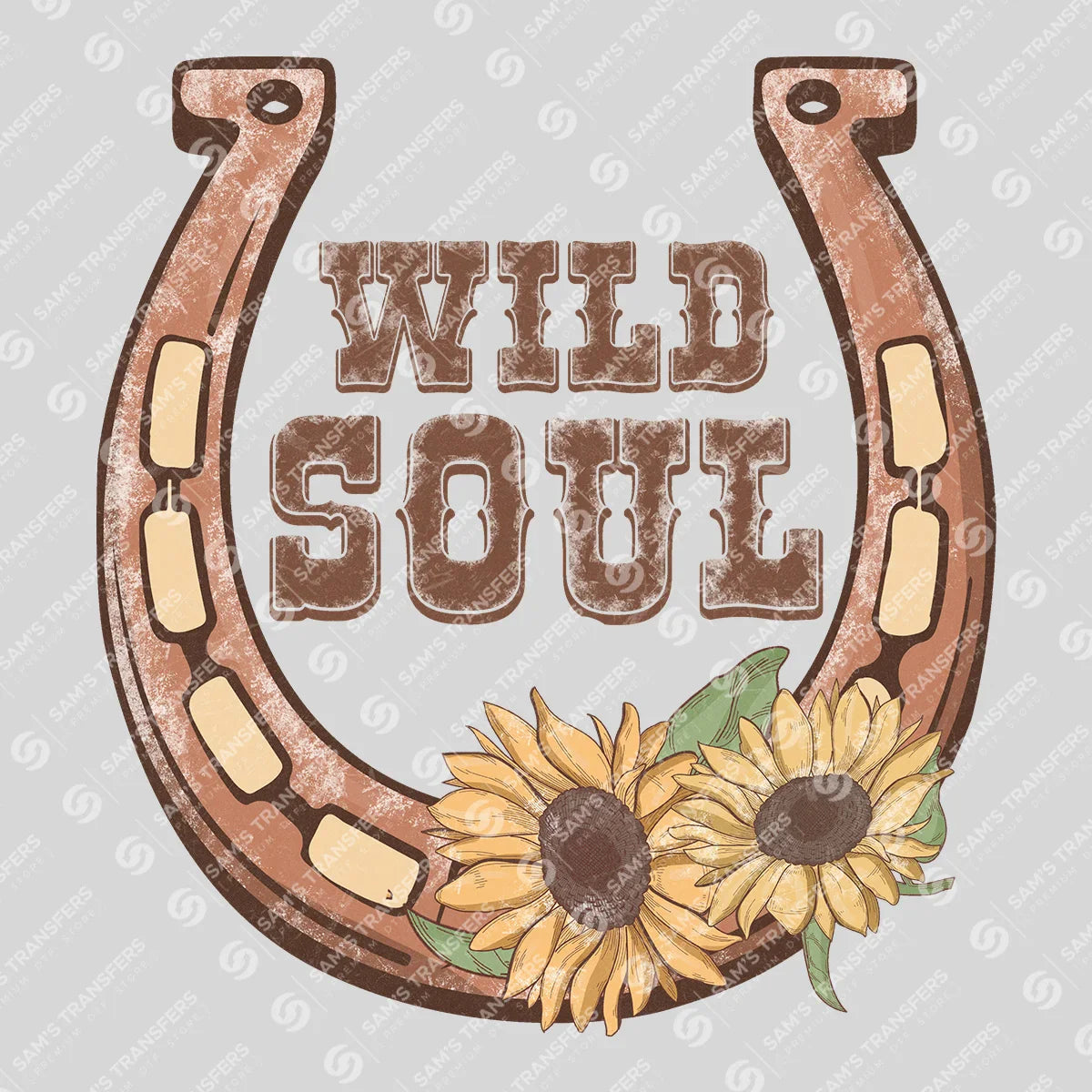 Apparel featuring a Wild Soul Horseshoe-themed DTF transfer.