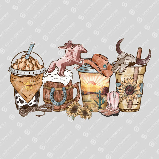Apparel featuring a Western Coffee Latte-themed DTF transfer.