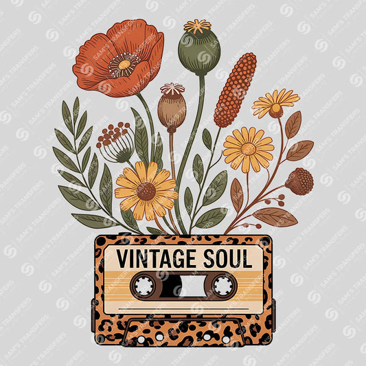 Apparel featuring a Vintage Soul Cassette-themed DTF transfer.