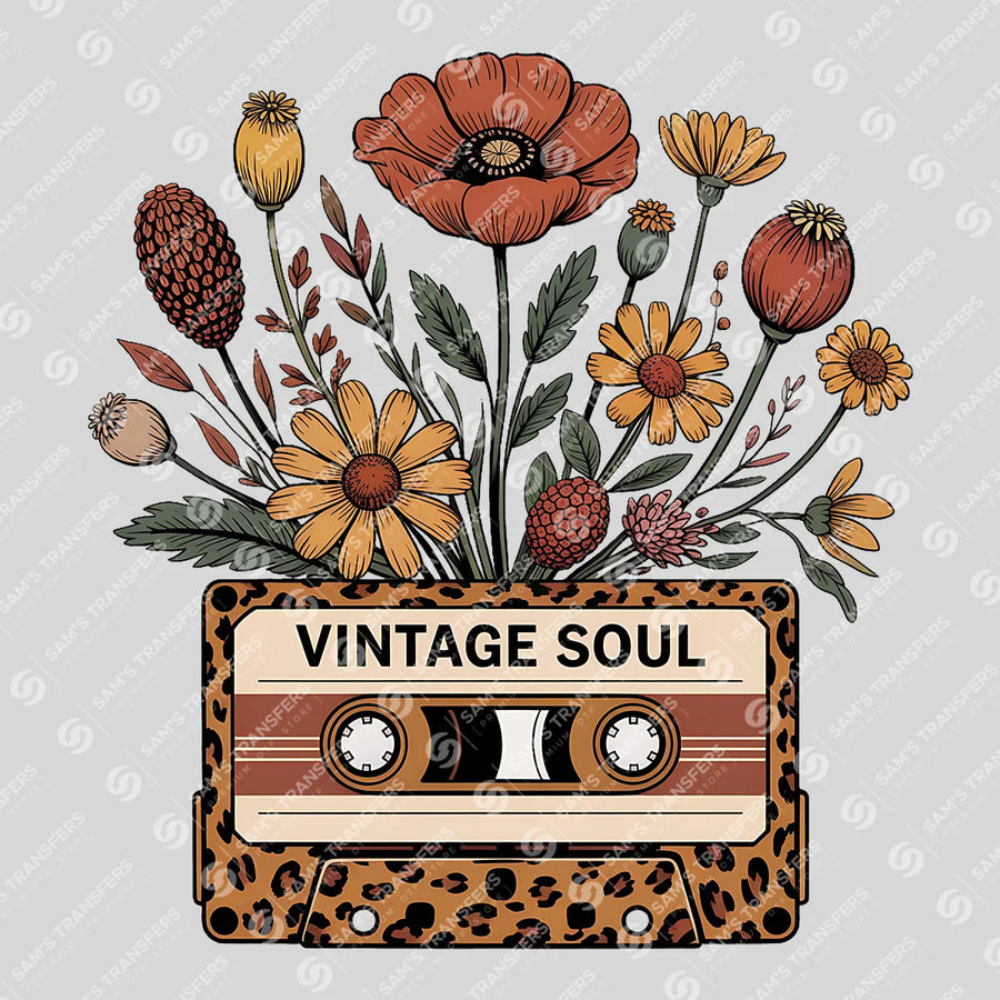 Vintage Soul Cassette Floral Ready-to-Press DTF Transfer | SAT07944