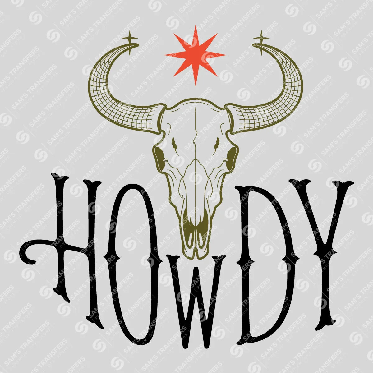 Apparel featuring a Howdy Bull Skull-themed DTF transfer.