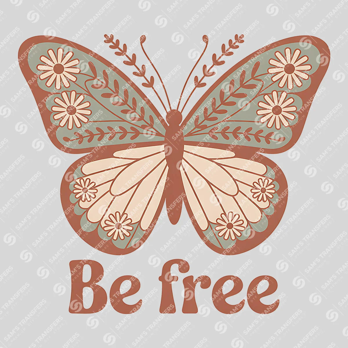 Apparel featuring a Be Free-themed DTF transfer.
