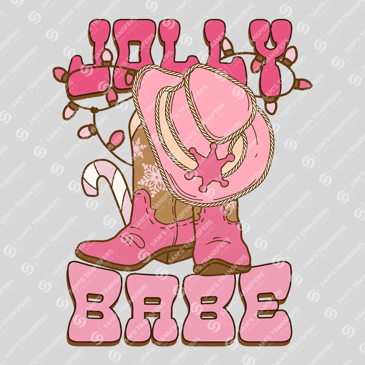Apparel featuring a Jolly Babe-themed DTF transfer.