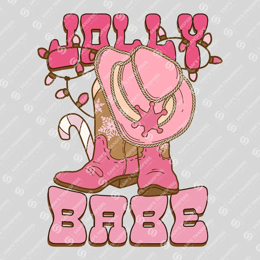 Apparel featuring a Jolly Babe-themed DTF transfer.