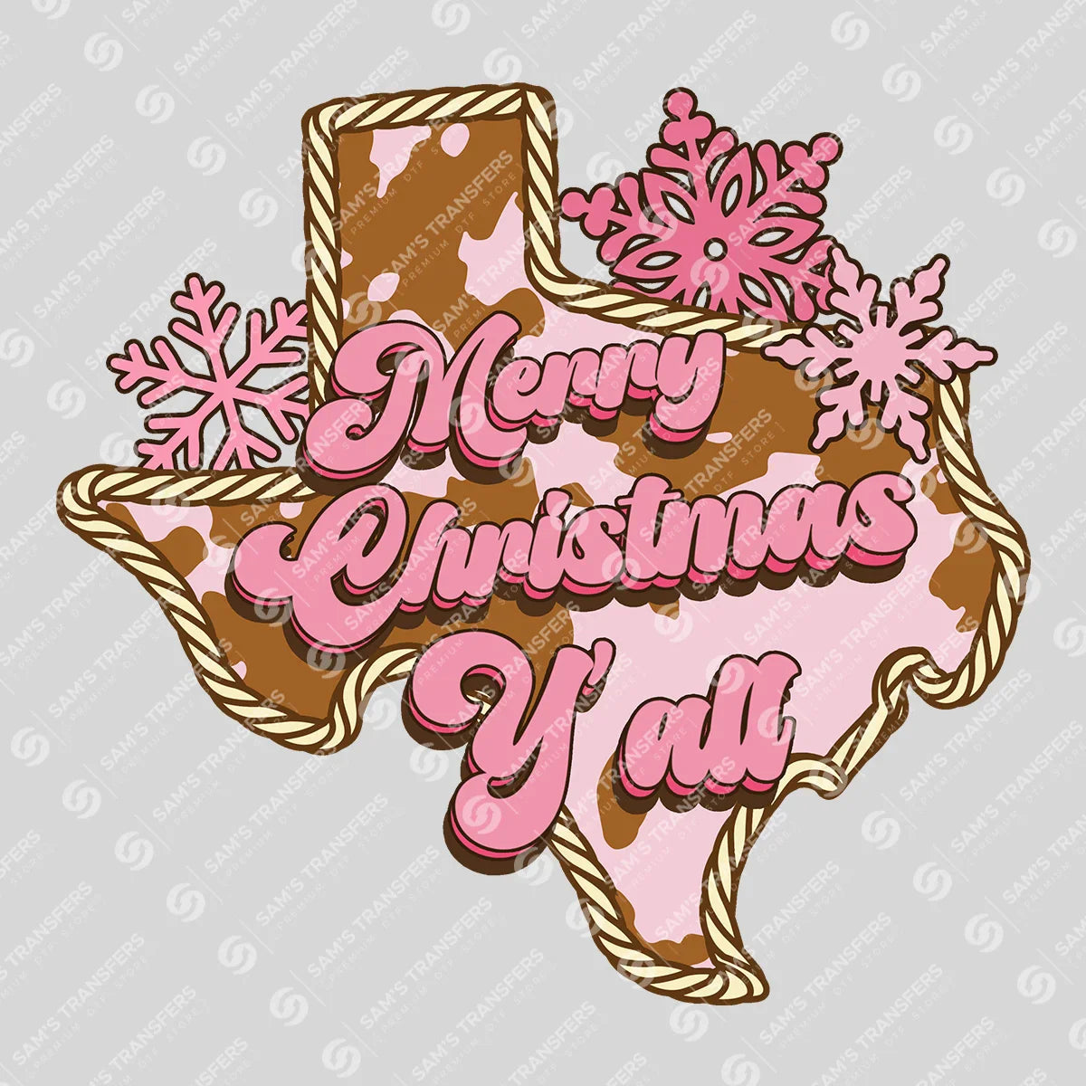 Apparel featuring a Merry Christmas Yall Texas-themed DTF transfer.