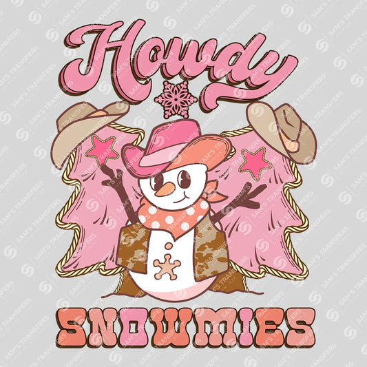 Apparel featuring a Howdy Snowmies-themed DTF transfer.