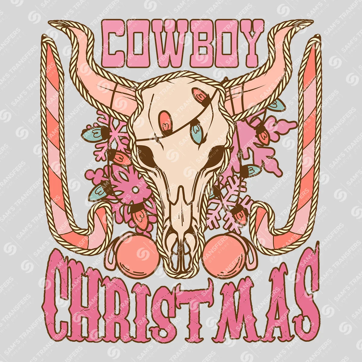 Apparel featuring a Cowboy Christmas Bull Skull-themed DTF transfer.