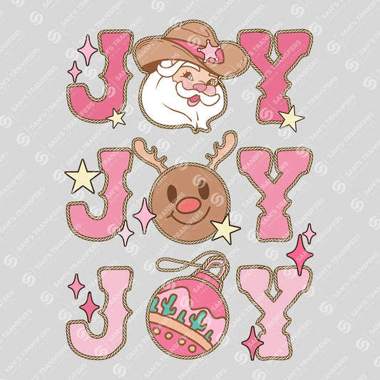 Apparel featuring a Joy Joy Joy-themed DTF transfer.