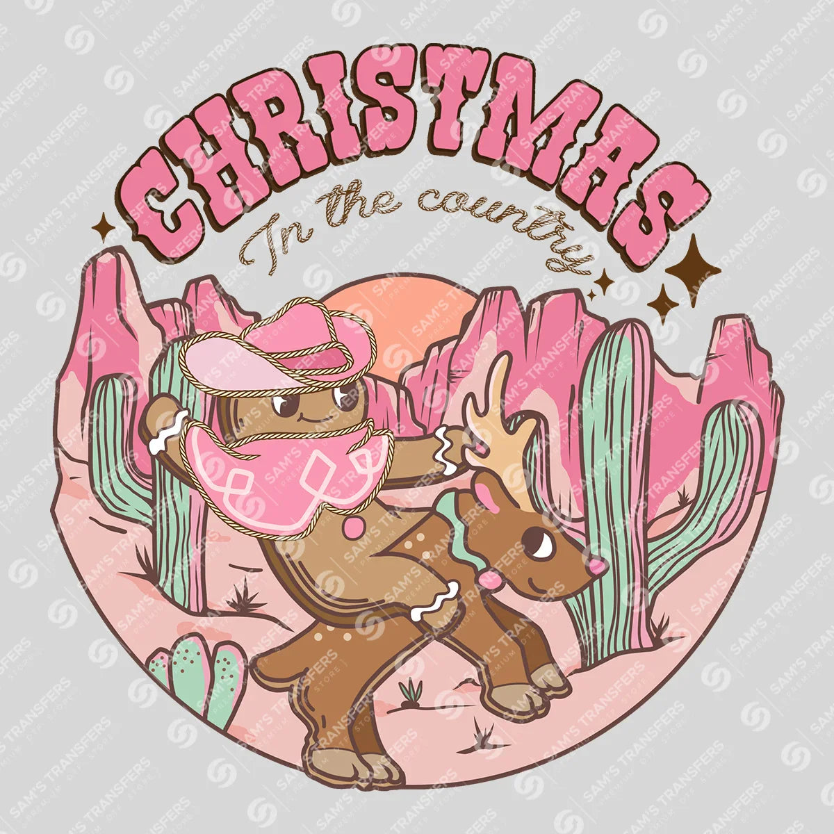 Apparel featuring a Christmas in the Country-themed DTF transfer.
