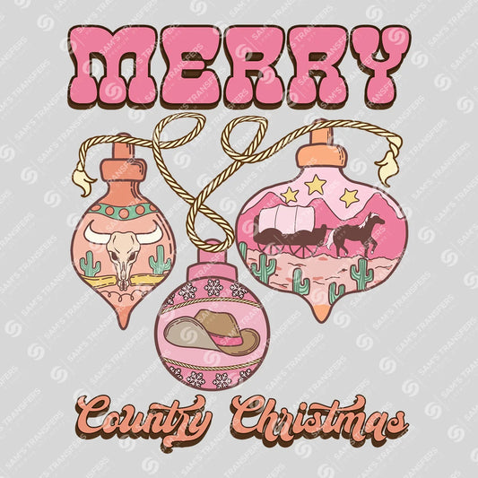 Apparel featuring a Merry Country Christmas-themed DTF transfer.