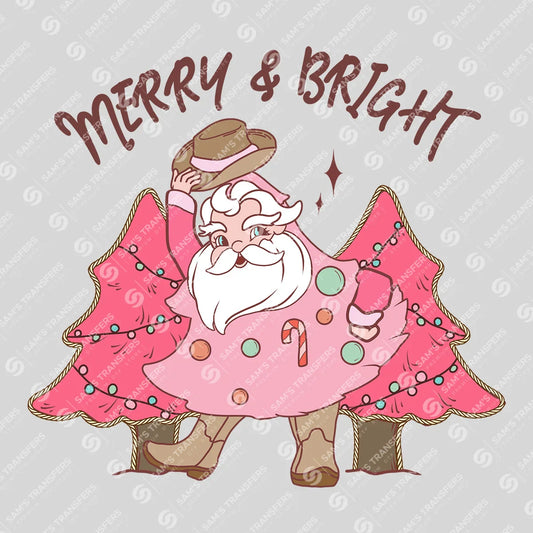 Apparel featuring a Merry and Bright Cowboy Santa-themed DTF transfer.
