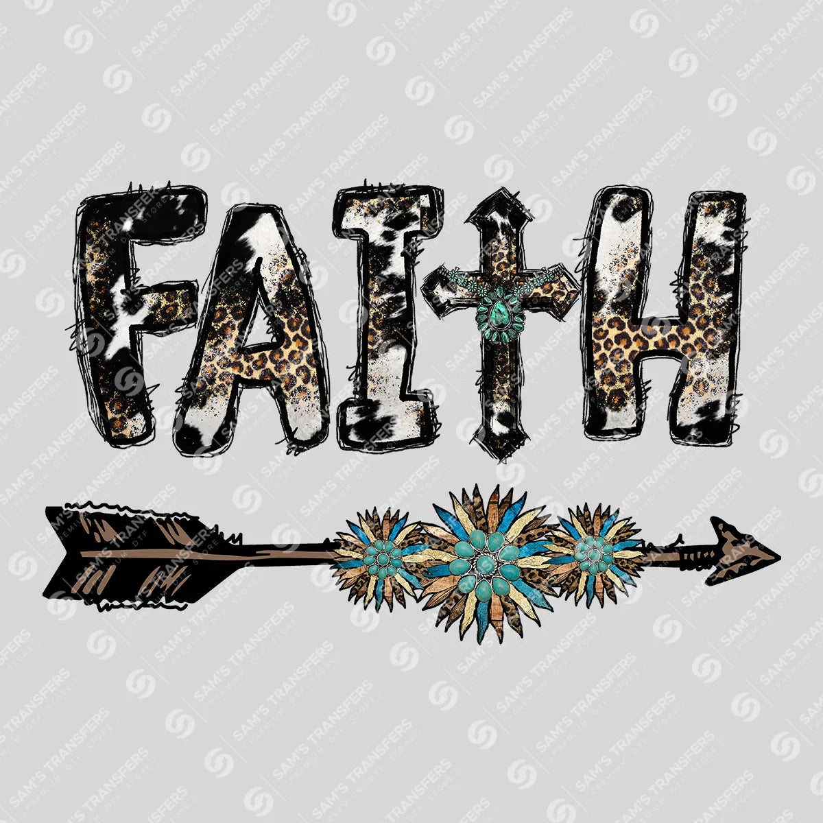 Apparel featuring a Faith Western-themed DTF transfer.