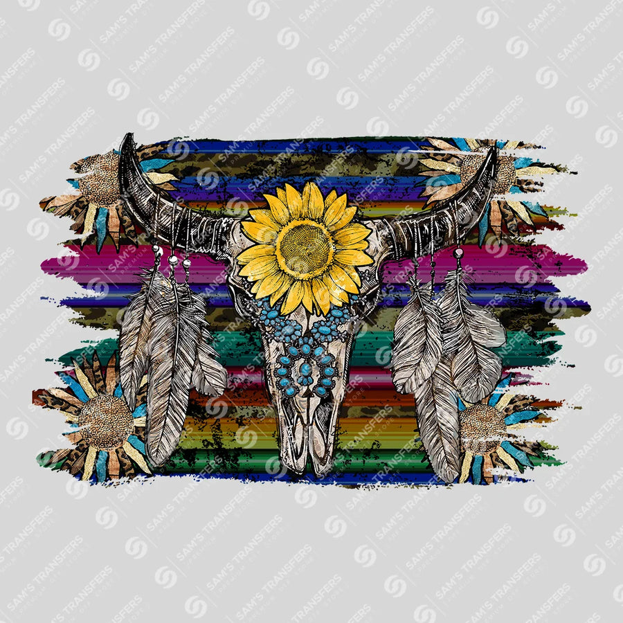 Sunflower Bull Skull Serape Ready-to-Press DTF Transfer | SAT07974