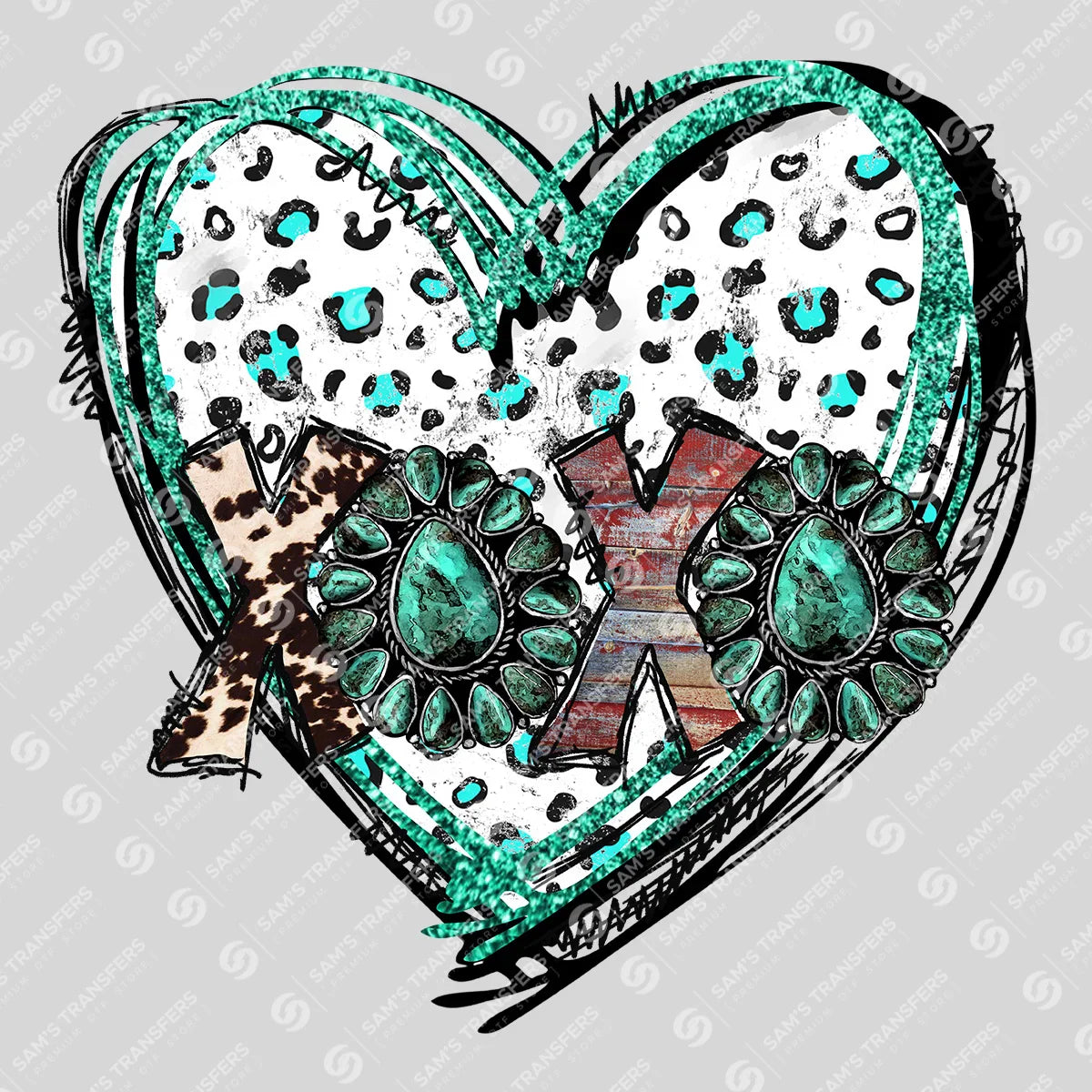 Apparel featuring a Western XO Heart-themed DTF transfer.
