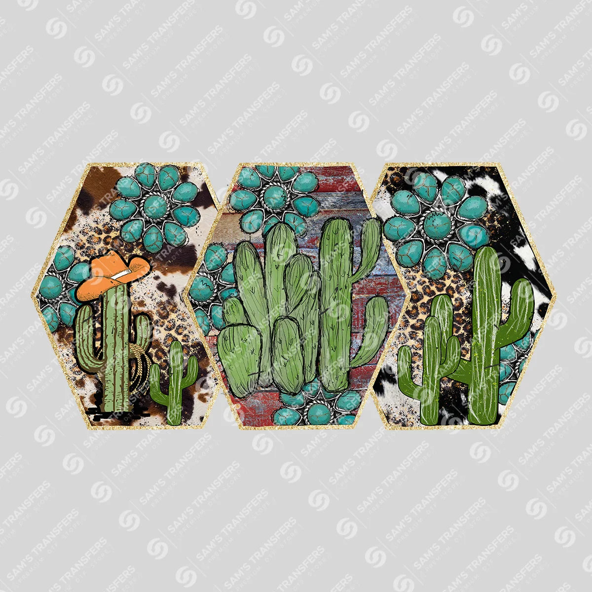 Apparel featuring a Cactus Turquoise Tiles-themed DTF transfer.