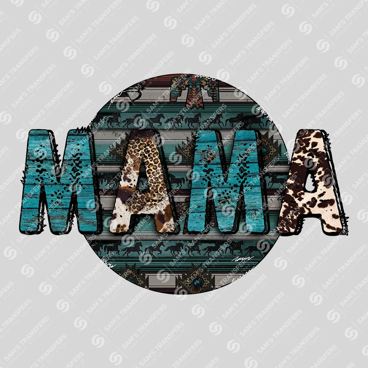 Apparel featuring a Mama Western Serape-themed DTF transfer.