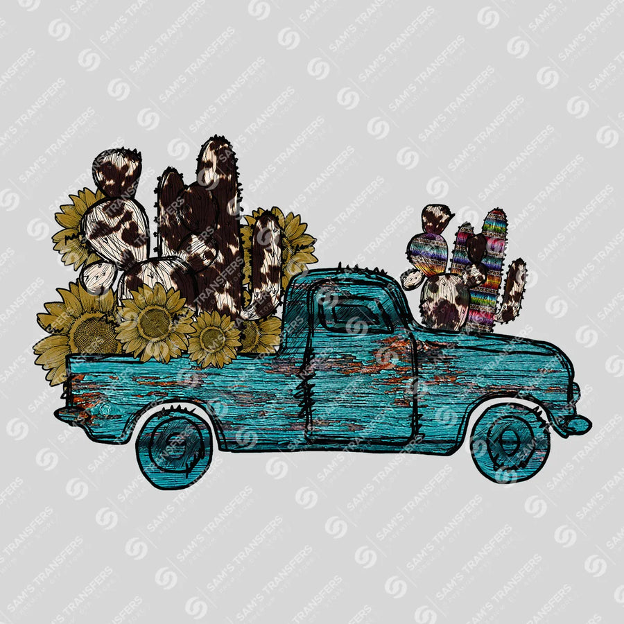Sunflower Truck Teal Ready-to-Press DTF Transfer | SAT07984