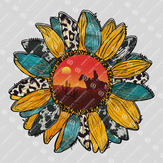 Apparel featuring a Sunflower Cowboy Sunset-themed DTF transfer.