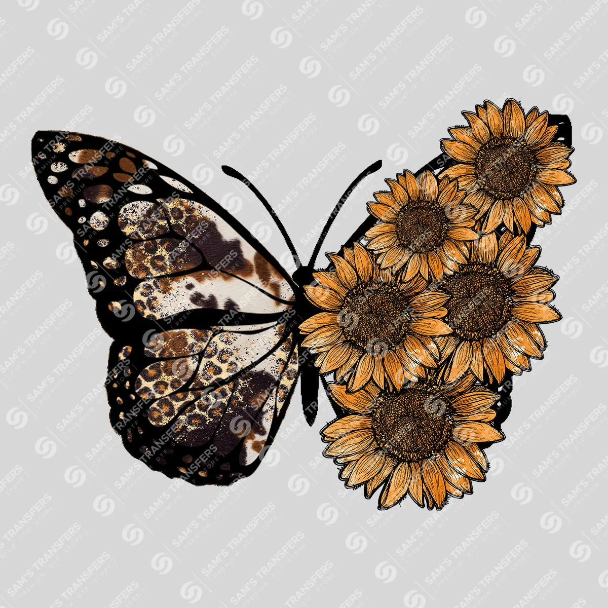 Apparel featuring a Butterfly Sunflower Half-themed DTF transfer.