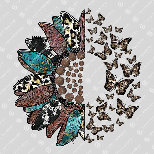 Apparel featuring a Sunflower Butterflies Half-themed DTF transfer.