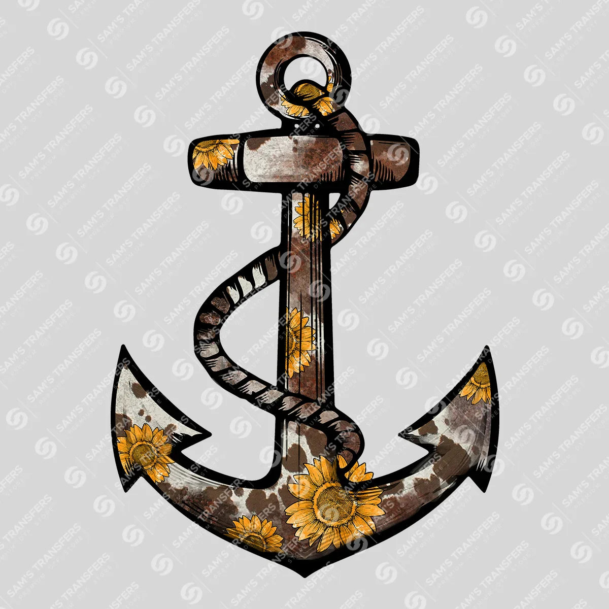 Apparel featuring a Sunflower Anchor Cowhide-themed DTF transfer.