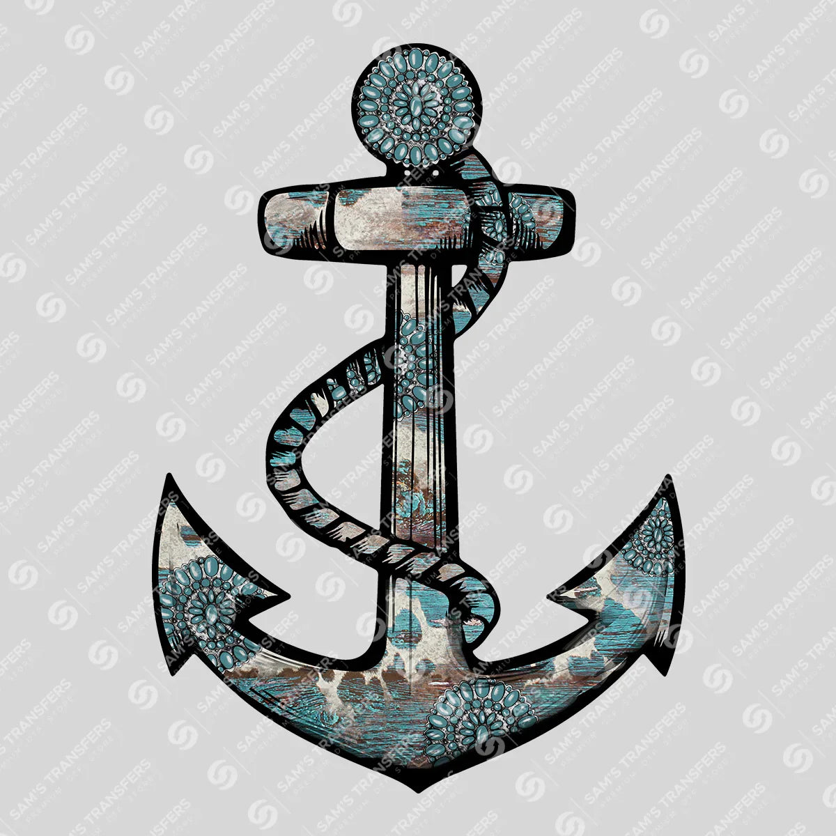 Apparel featuring a Turquoise Anchor-themed DTF transfer.