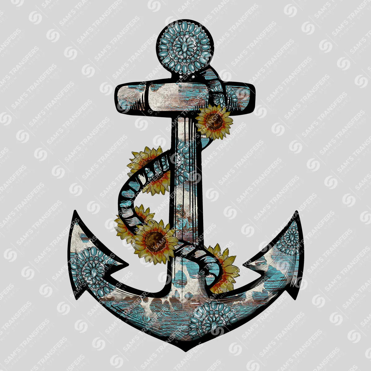 Apparel featuring a Sunflower Anchor Turquoise-themed DTF transfer.
