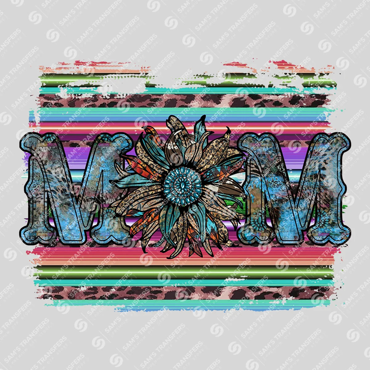 Apparel featuring a Mom Serape Sunflower-themed DTF transfer.