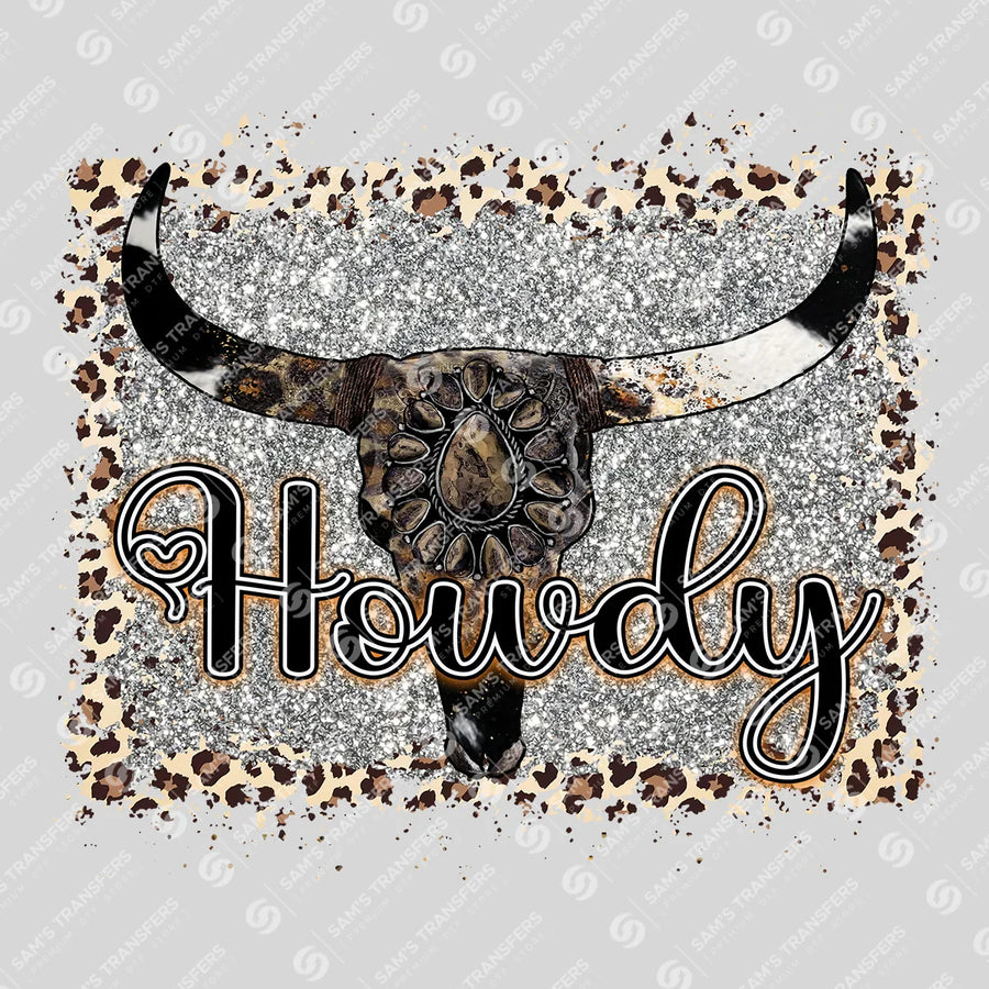 Howdy Bull Skull Glitter Ready-to-Press DTF Transfer | SAT08010
