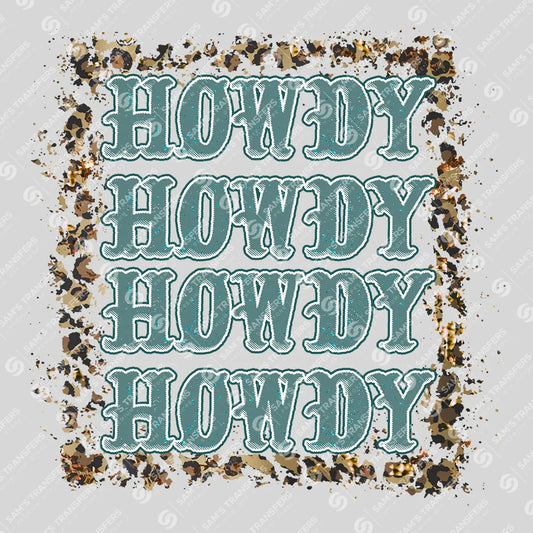Apparel featuring a Howdy Repeat Teal-themed DTF transfer.
