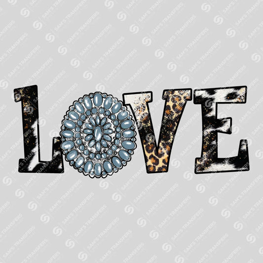 Apparel featuring a Love Western Concho-themed DTF transfer.