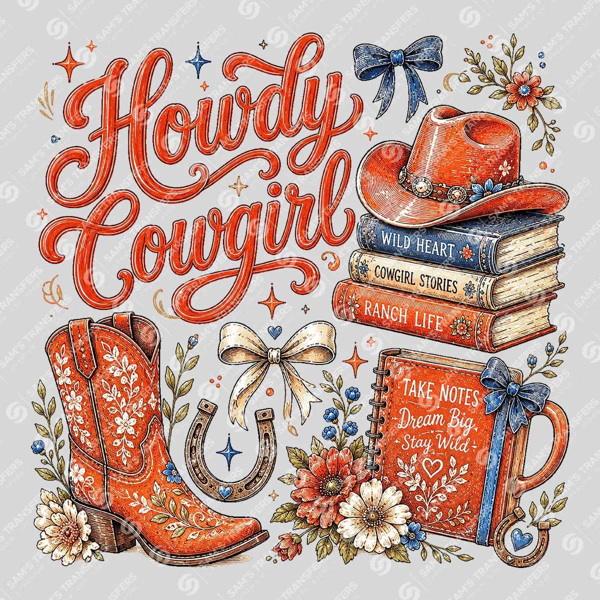 Apparel featuring a Howdy Cowgirl-themed DTF transfer.