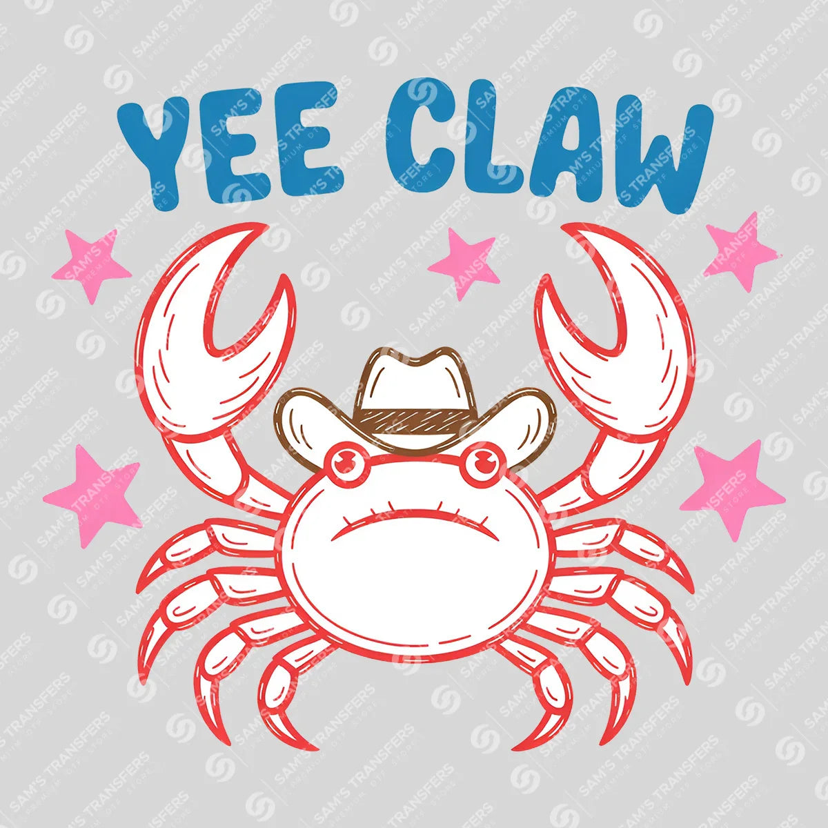 Apparel featuring a Yee Claw Blue-themed DTF transfer.