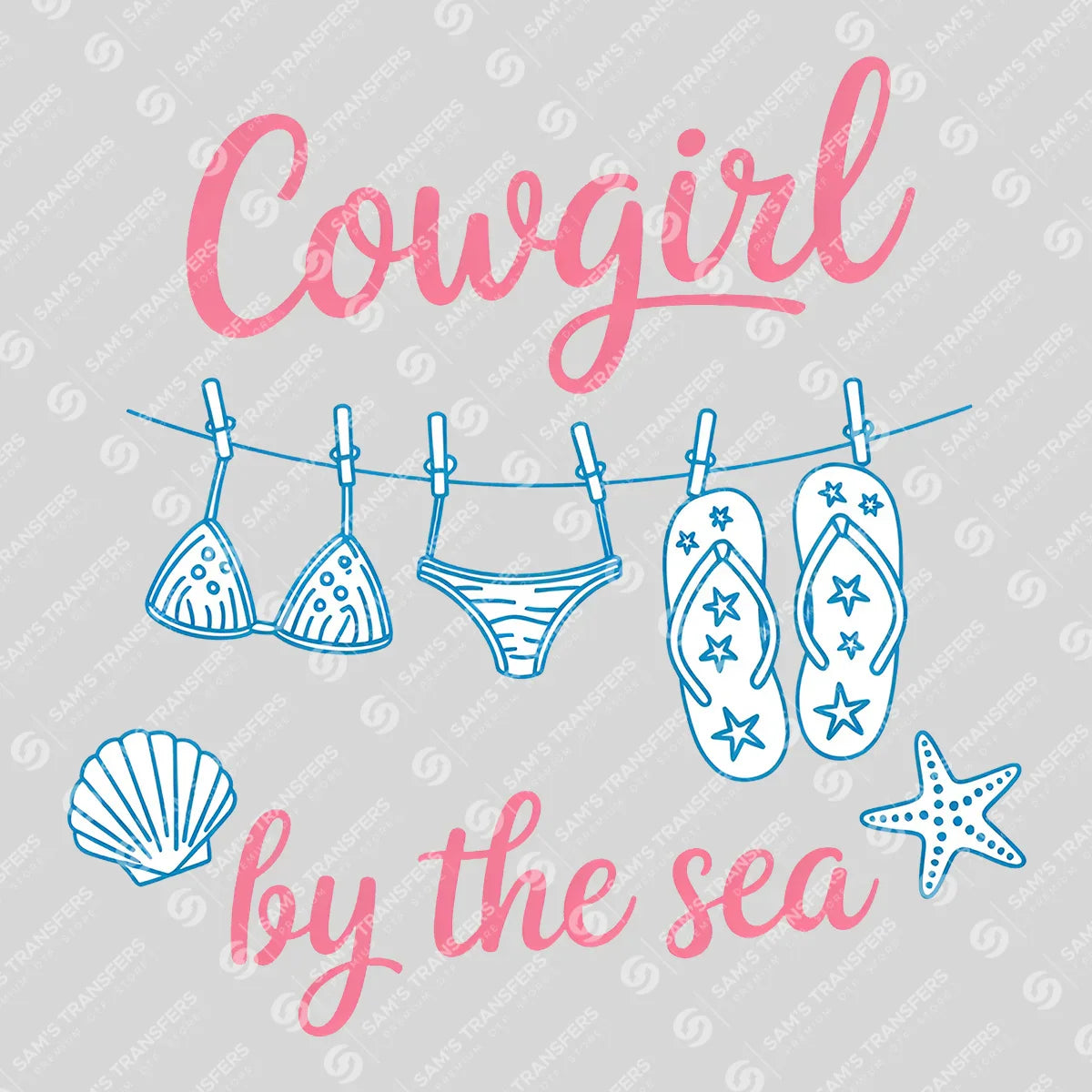 Apparel featuring a Cowgirl by the Sea Bikini-themed DTF transfer.
