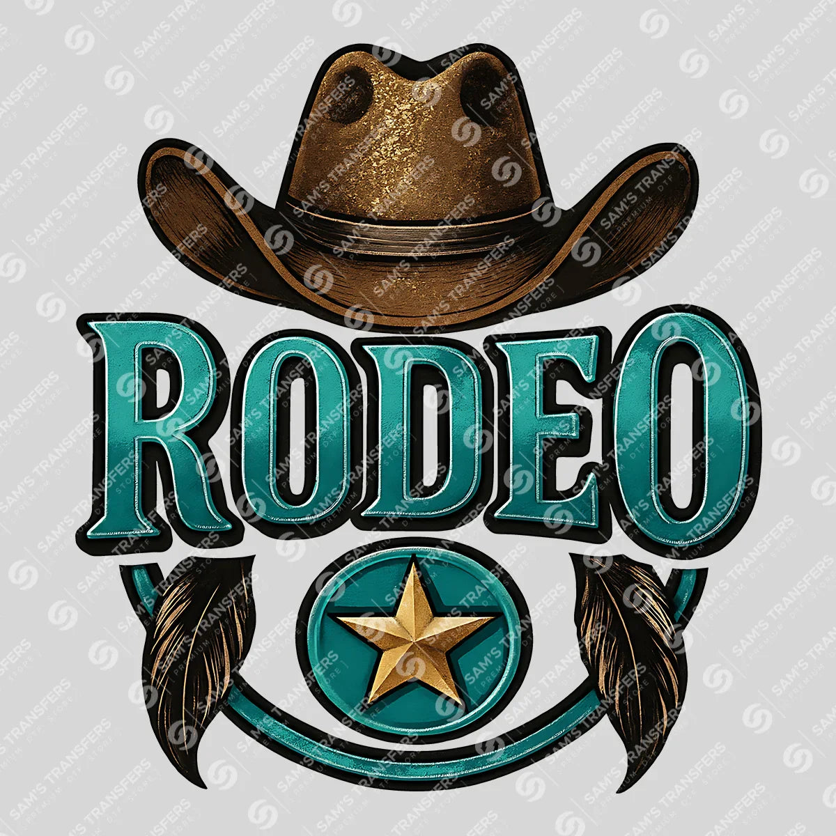 Apparel featuring a Rodeo Star Feathers-themed DTF transfer.