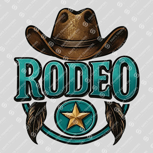 Apparel featuring a Rodeo Star Feathers-themed DTF transfer.