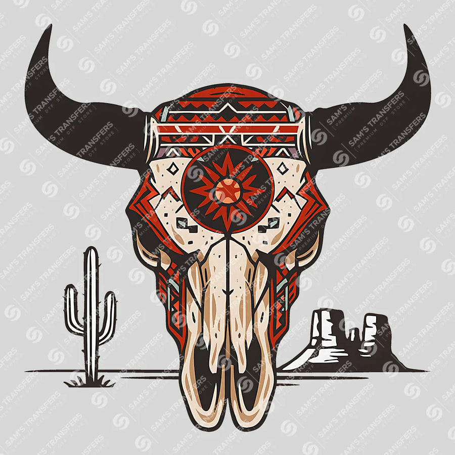 Aztec Bull Skull Desert Ready-to-Press DTF Transfer | SAT08050